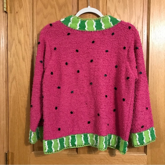 Vintage Design Options by Philip & Jane Gordon fuzzy watermelon cardigan - Picture 5 of 6